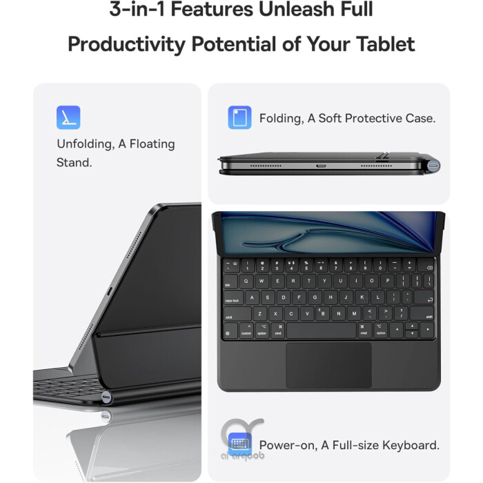غطاء لوحة مفاتيح Baseus Brilliance Series 2 لجهاز iPad Pro 11 وAir 10.9 – مغناطيسي مع لوحة لمس ووظيفة النوم الذكي – أسود