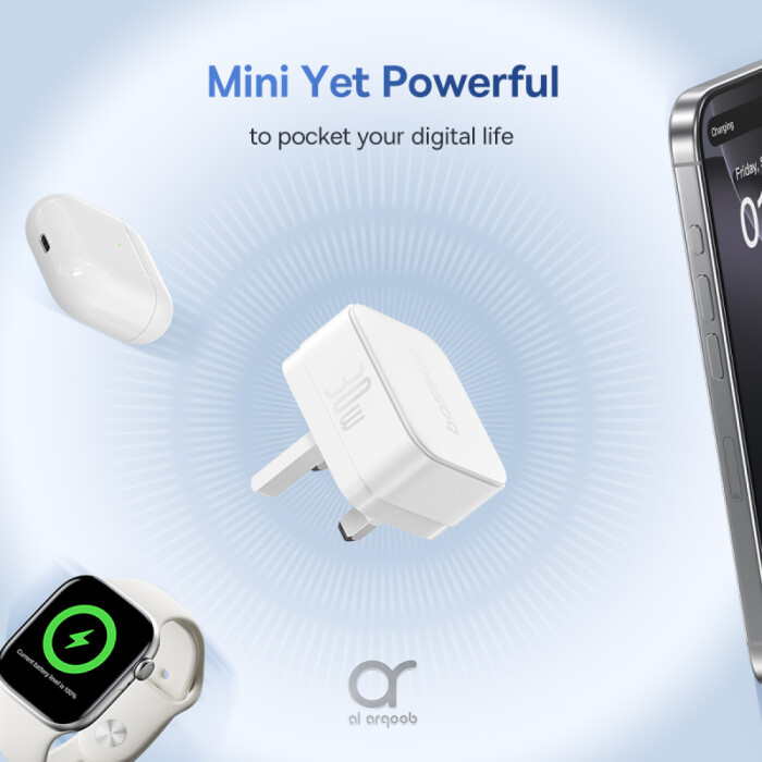شاحن Baseus Palm سريع 30 واط مع شحن PD، قابس المملكة المتحدة + كابل تايب