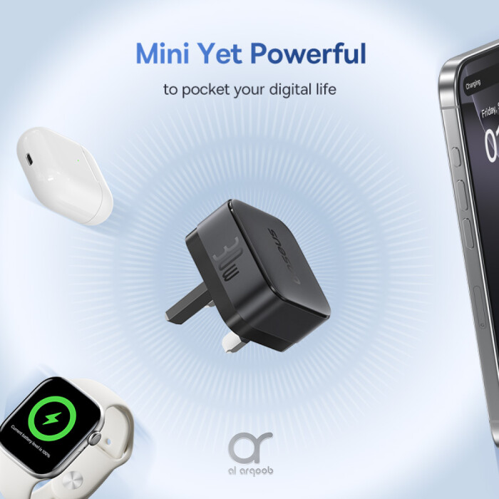 شاحن Baseus Palm سريع 30 واط مع شحن PD، قابس المملكة المتحدة + كابل تايب