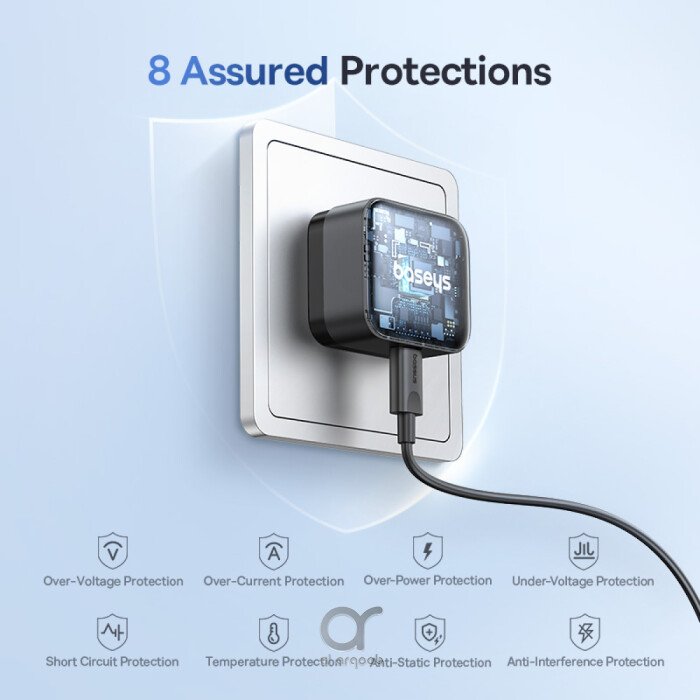 شاحن Baseus Palm سريع 30 واط مع شحن PD، قابس المملكة المتحدة + كابل تايب