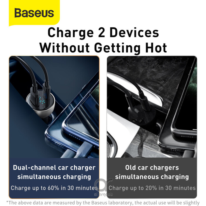 Baseus car charger USB / USB Type C 65 W 5 A SCP Quick Charge 4.0+ Power Delivery 3.0 LCD display