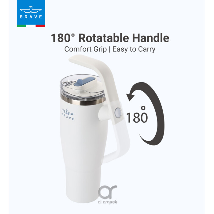 Brave Temp Guard Vacuum Insulated Travel Mug – 180° Rotating Handle, 24H Cold &amp; 12H Hot Retention, Leak