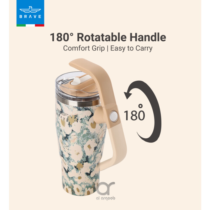Brave Temp Guard Vacuum Insulated Travel Mug – 180° Rotating Handle, 24H Cold &amp; 12H Hot Retention, Leak
