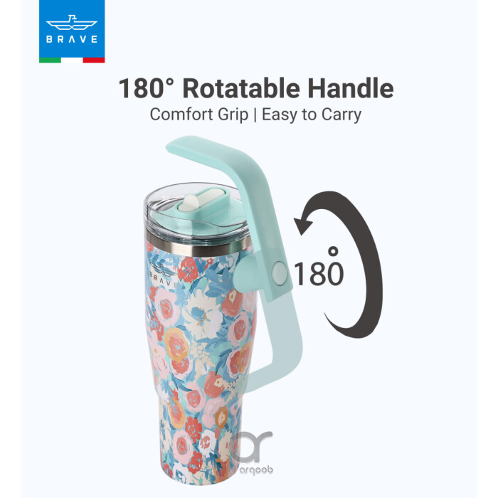 Brave Temp Guard Vacuum Insulated Travel Mug – 180° Rotating Handle, 24H Cold &amp; 12H Hot Retention, Leak