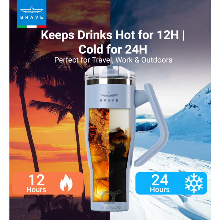 Brave Temp Guard Vacuum Insulated Travel Mug – 180° Rotating Handle, 24H Cold &amp; 12H Hot Retention, Leak