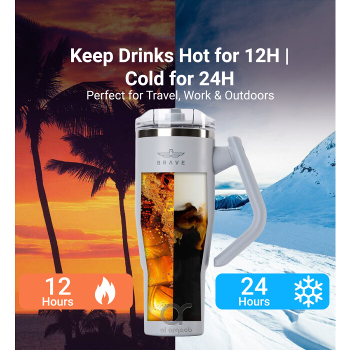 Brave Temp Guard Vacuum Insulated Travel Mug – 180° Rotating Handle, 24H Cold &amp; 12H Hot Retention, Leak