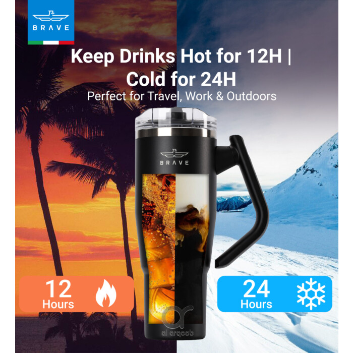 Brave Temp Guard Vacuum Insulated Travel Mug – 180° Rotating Handle, 24H Cold &amp; 12H Hot Retention, Leak