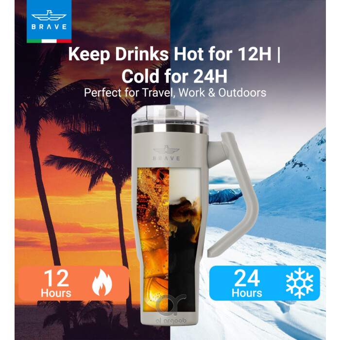 Brave Temp Guard Vacuum Insulated Travel Mug – 180° Rotating Handle, 24H Cold &amp; 12H Hot Retention, Leak