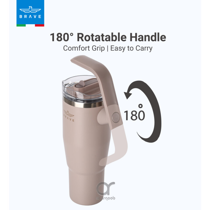 Brave Temp Guard Vacuum Insulated Travel Mug – 180° Rotating Handle, 24H Cold &amp; 12H Hot Retention, Leak
