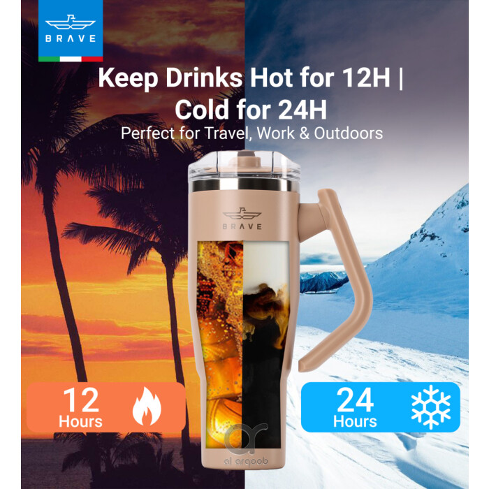 Brave Temp Guard Vacuum Insulated Travel Mug – 180° Rotating Handle, 24H Cold &amp; 12H Hot Retention, Leak
