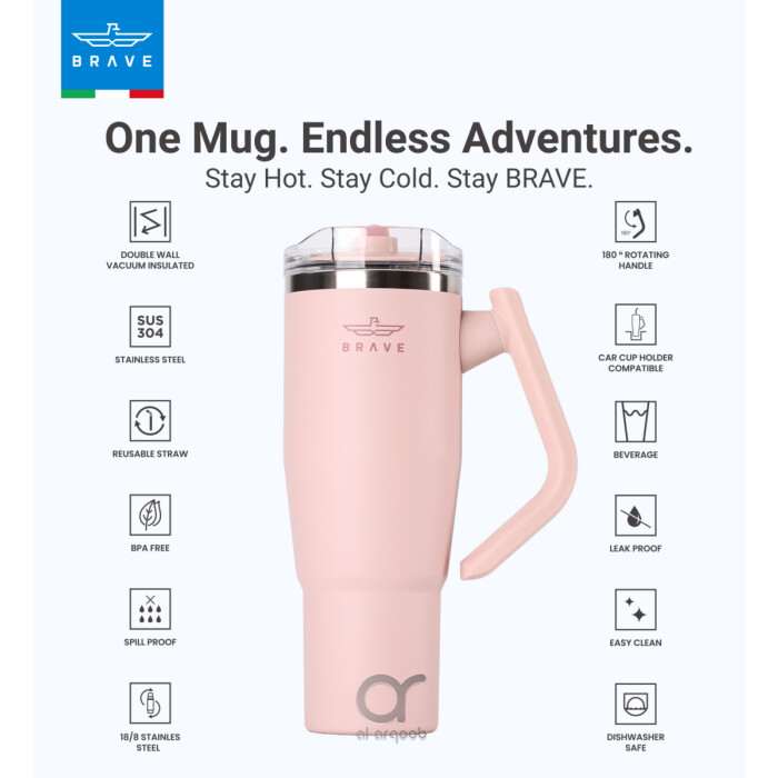 Brave Temp Guard Vacuum Insulated Travel Mug – 180° Rotating Handle, 24H Cold &amp; 12H Hot Retention, Leak