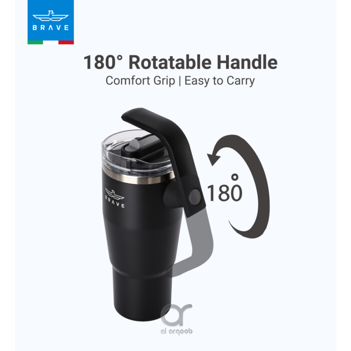 Brave Temp Guard Vacuum Insulated Travel Mug – 180° Rotating Handle, 24H Cold &amp; 12H Hot Retention, Leak