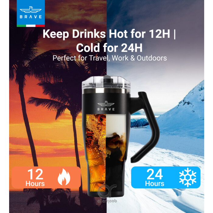 Brave Temp Guard Vacuum Insulated Travel Mug – 180° Rotating Handle, 24H Cold &amp; 12H Hot Retention, Leak