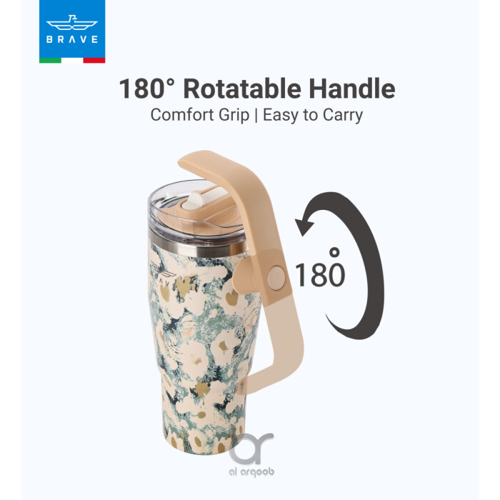 Brave Temp Guard Vacuum Insulated Travel Mug – 180° Rotating Handle, 24H Cold &amp; 12H Hot Retention, Leak