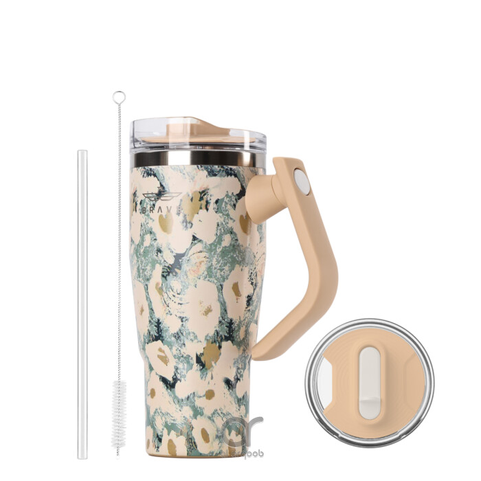 Brave Temp Guard Vacuum Insulated Travel Mug – 180° Rotating Handle, 24H Cold &amp; 12H Hot Retention, Leak