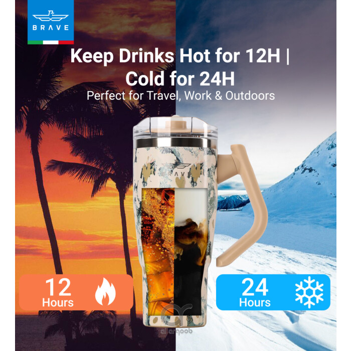 Brave Temp Guard Vacuum Insulated Travel Mug – 180° Rotating Handle, 24H Cold &amp; 12H Hot Retention, Leak