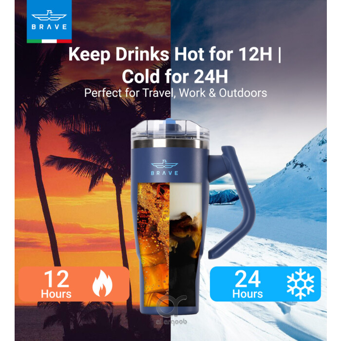 Brave Temp Guard Vacuum Insulated Travel Mug – 180° Rotating Handle, 24H Cold &amp; 12H Hot Retention, Leak