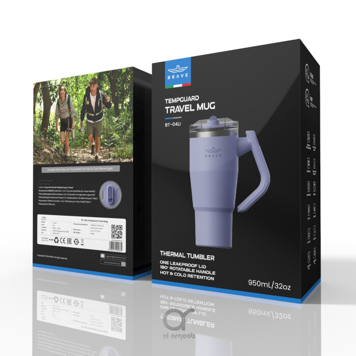 Brave Temp Guard Vacuum Insulated Travel Mug – 180° Rotating Handle, 24H Cold &amp; 12H Hot Retention, Leak