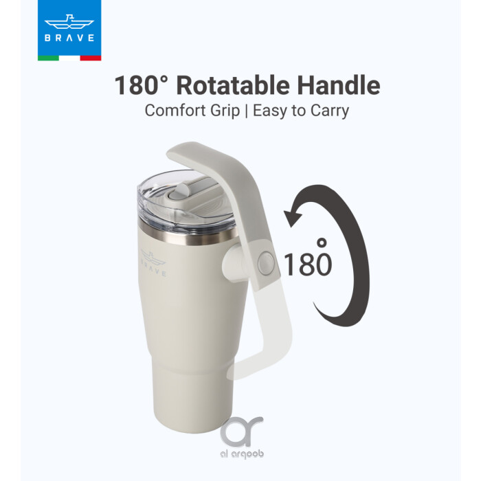 Brave Temp Guard Vacuum Insulated Travel Mug – 180° Rotating Handle, 24H Cold &amp; 12H Hot Retention, Leak