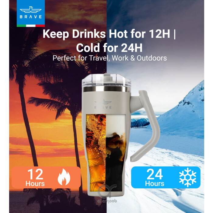 Brave Temp Guard Vacuum Insulated Travel Mug – 180° Rotating Handle, 24H Cold &amp; 12H Hot Retention, Leak