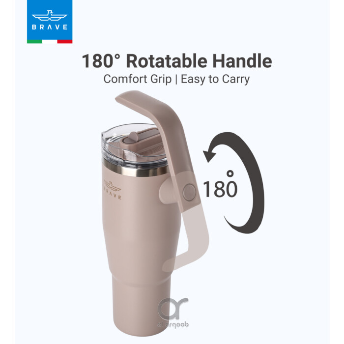 Brave Temp Guard Vacuum Insulated Travel Mug – 180° Rotating Handle, 24H Cold &amp; 12H Hot Retention, Leak