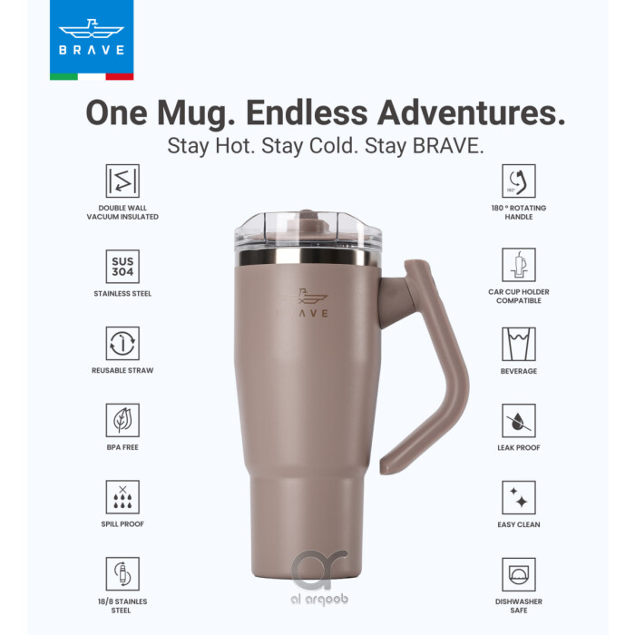 Brave Temp Guard Vacuum Insulated Travel Mug – 180° Rotating Handle, 24H Cold &amp; 12H Hot Retention, Leak