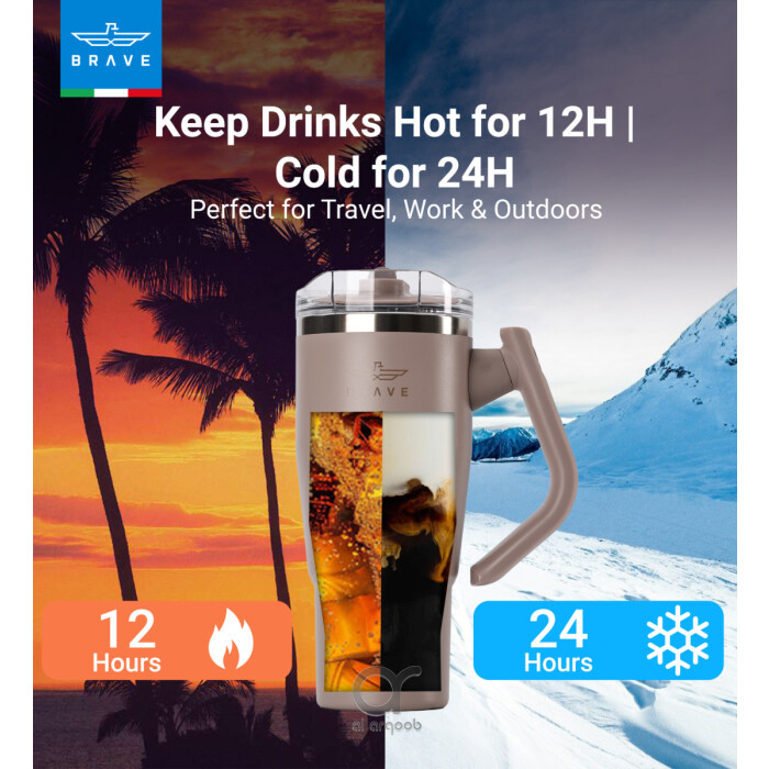 Brave Temp Guard Vacuum Insulated Travel Mug – 180° Rotating Handle, 24H Cold &amp; 12H Hot Retention, Leak