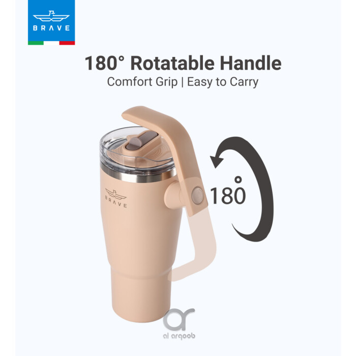 Brave Temp Guard Vacuum Insulated Travel Mug – 180° Rotating Handle, 24H Cold &amp; 12H Hot Retention, Leak