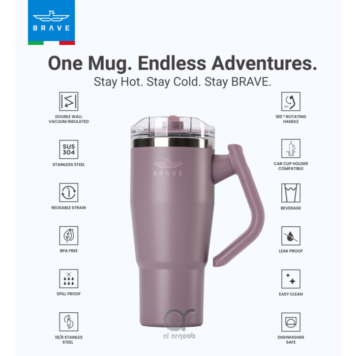 Brave Temp Guard Vacuum Insulated Travel Mug – 180° Rotating Handle, 24H Cold &amp; 12H Hot Retention, Leak