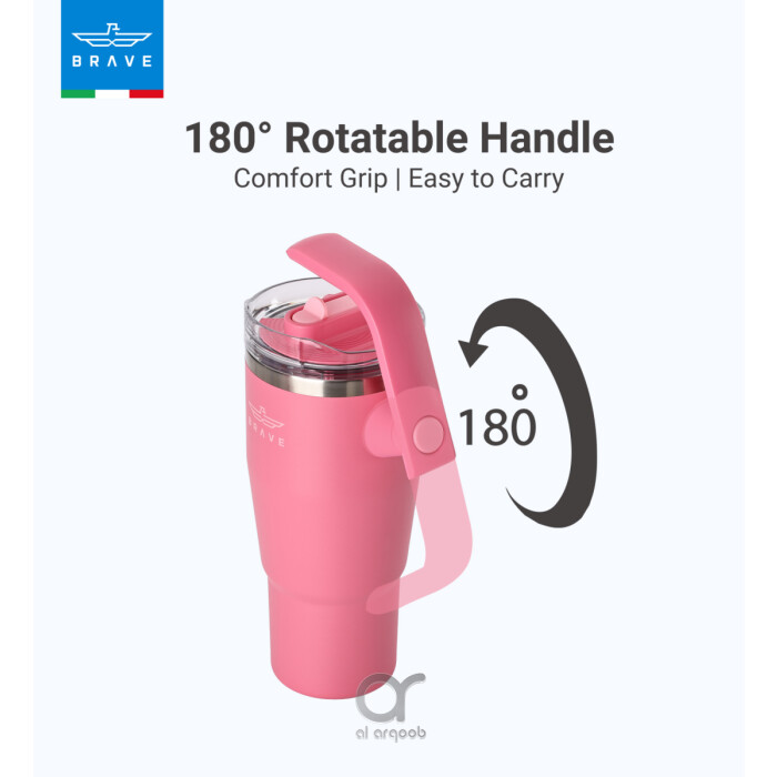 Brave Temp Guard Vacuum Insulated Travel Mug – 180° Rotating Handle, 24H Cold &amp; 12H Hot Retention, Leak