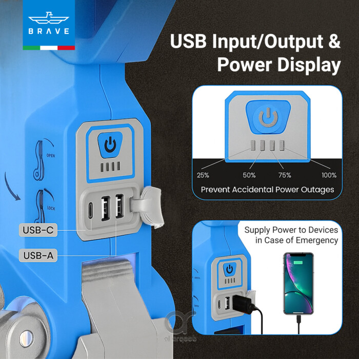 مصباح BRAVE الكاشف المحمول 7000 لومن مع حامل ثلاثي وبطارية 5200mAh ومخرج USB