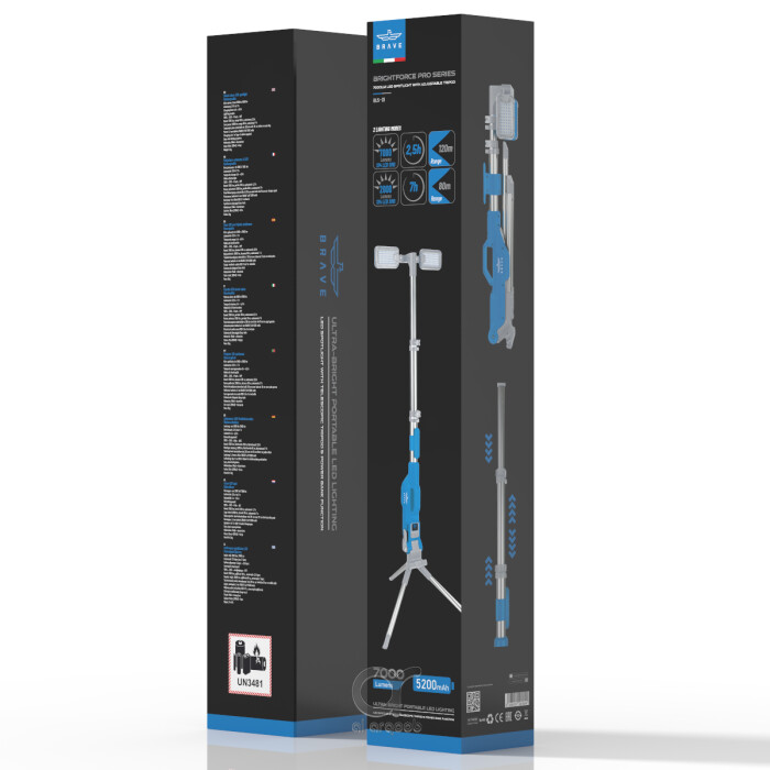 مصباح BRAVE الكاشف المحمول 7000 لومن مع حامل ثلاثي وبطارية 5200mAh ومخرج USB