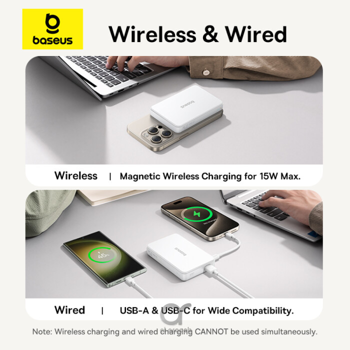 بنك الطاقة Baseus Airpow II Qi2 بقدرة 10000 مللي أمبير – شحن لاسلكي 15 واط، USB