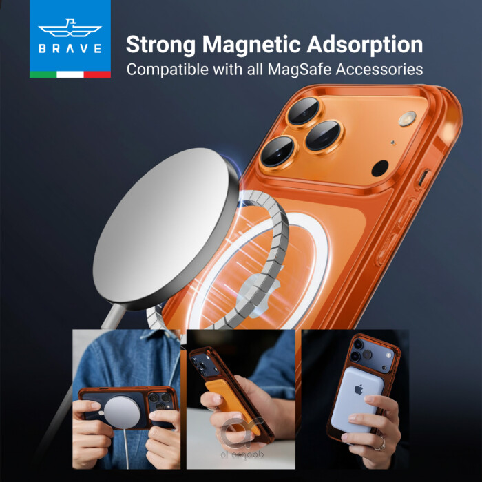 غطاء BRAVE Guard لآيفون 17 برو ماكس شفاف متوافق مع MagSafe مع حماية سقوط 3M ومضاد للاصفرار ومضاد للميكروبات