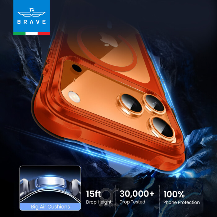 غطاء BRAVE Guard لآيفون 17 برو ماكس شفاف متوافق مع MagSafe مع حماية سقوط 3M ومضاد للاصفرار ومضاد للميكروبات