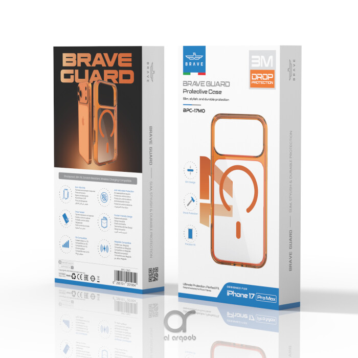 غطاء BRAVE Guard لآيفون 17 برو ماكس شفاف متوافق مع MagSafe مع حماية سقوط 3M ومضاد للاصفرار ومضاد للميكروبات