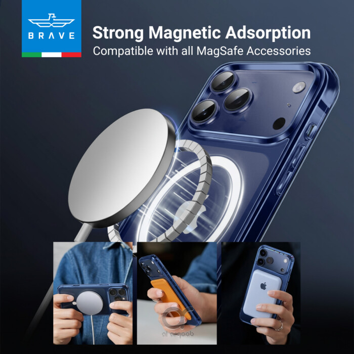 غطاء BRAVE Guard لآيفون 17 برو ماكس شفاف متوافق مع MagSafe مع حماية سقوط 3M ومضاد للاصفرار ومضاد للميكروبات