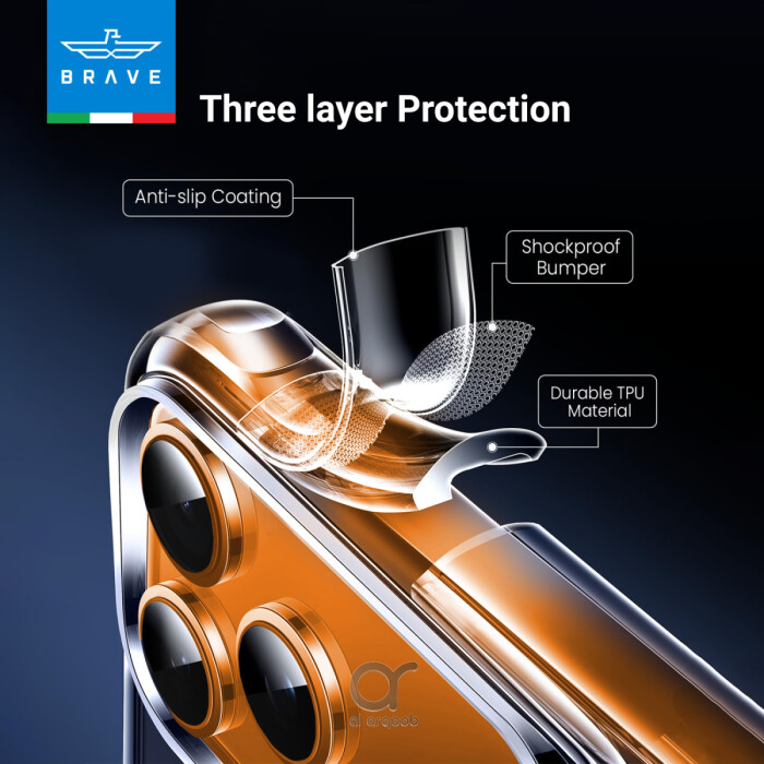 غطاء BRAVE Guard لآيفون 17 برو ماكس شفاف متوافق مع MagSafe مع حماية سقوط 3M ومضاد للاصفرار ومضاد للميكروبات