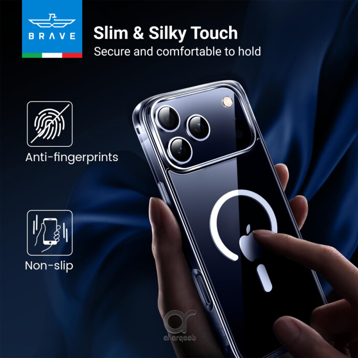 غطاء BRAVE Guard لآيفون 17 برو ماكس شفاف متوافق مع MagSafe مع حماية سقوط 3M ومضاد للاصفرار ومضاد للميكروبات