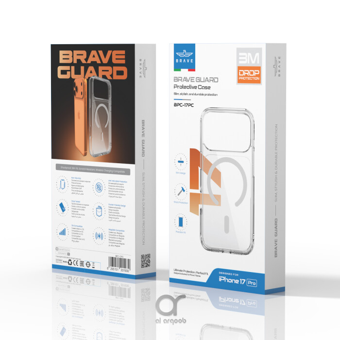 غطاء BRAVE Guard لآيفون 17 برو ماكس شفاف متوافق مع MagSafe مع حماية سقوط 3M ومضاد للاصفرار ومضاد للميكروبات