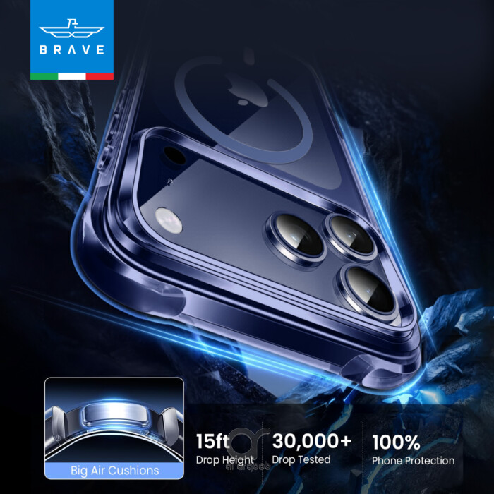غطاء BRAVE Guard لآيفون 17 برو ماكس شفاف متوافق مع MagSafe مع حماية سقوط 3M ومضاد للاصفرار ومضاد للميكروبات