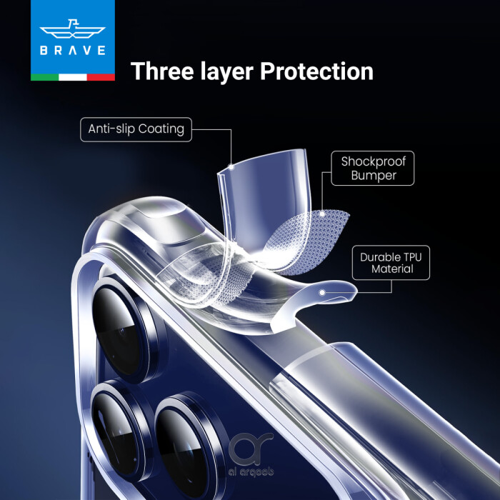 غطاء BRAVE Guard لآيفون 17 برو ماكس شفاف متوافق مع MagSafe مع حماية سقوط 3M ومضاد للاصفرار ومضاد للميكروبات
