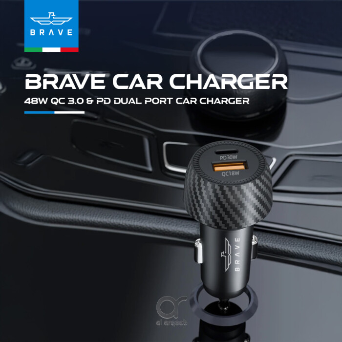 شاحن سيارة Brave بقدرة 48 واط بمنفذين USB