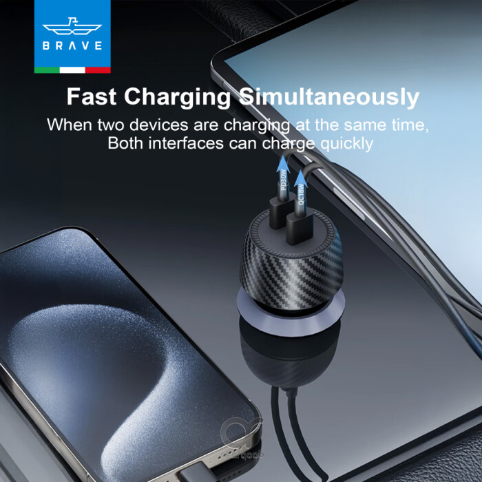 شاحن سيارة Brave بقدرة 48 واط بمنفذين USB