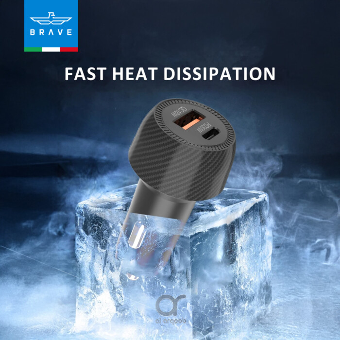 شاحن سيارة Brave بقدرة 48 واط بمنفذين USB