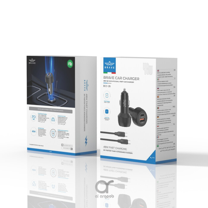 شاحن سيارة Brave بقدرة 48 واط بمنفذين USB