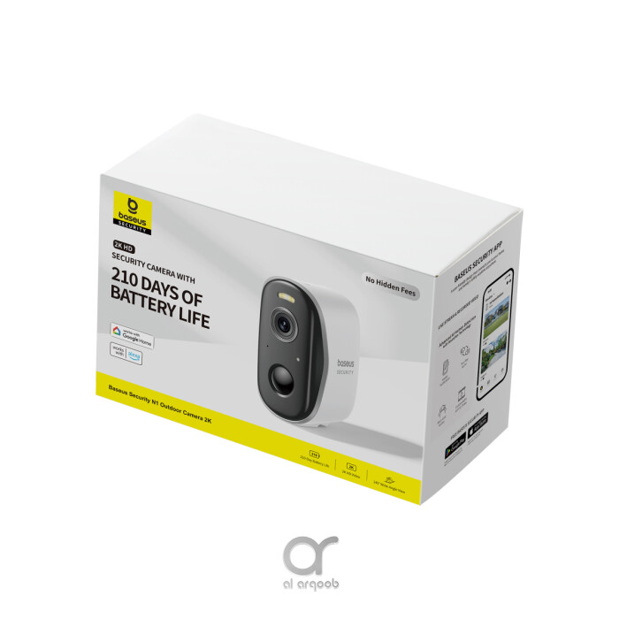 كاميرا المراقبة الخارجية اللاسلكية Baseus N1 بدقة 2K، زاوية 145°، رؤية ليلية ملونة، بطارية 210 أيام، IP67 – تتطلب H1