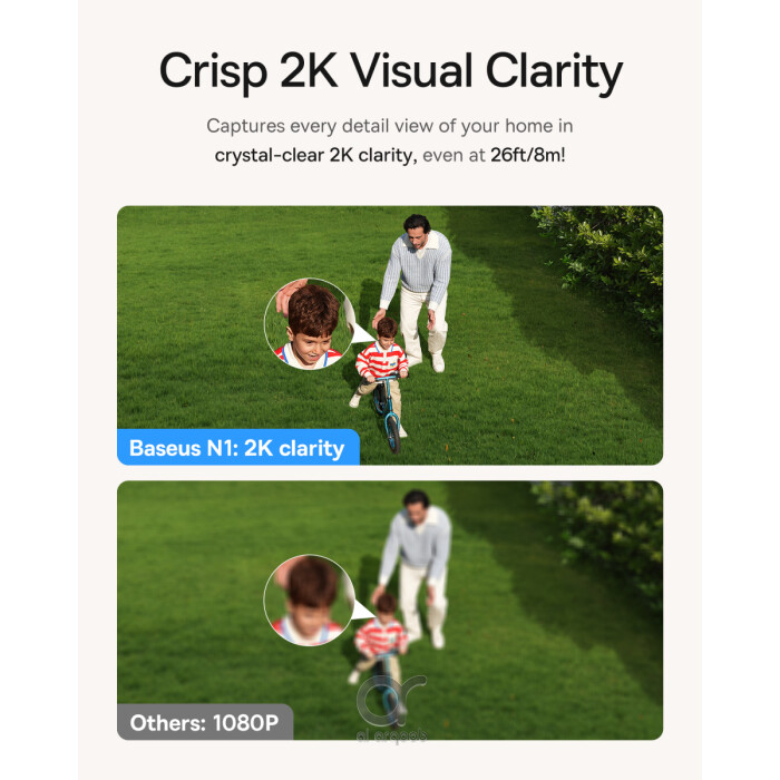 كاميرا المراقبة الخارجية اللاسلكية Baseus N1 بدقة 2K، زاوية 145°، رؤية ليلية ملونة، بطارية 210 أيام، IP67 – تتطلب H1
