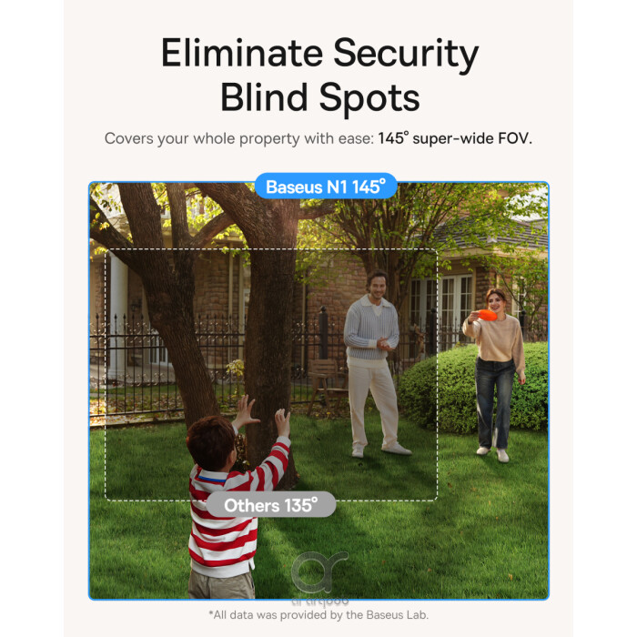 كاميرا المراقبة الخارجية اللاسلكية Baseus N1 بدقة 2K، زاوية 145°، رؤية ليلية ملونة، بطارية 210 أيام، IP67 – تتطلب H1