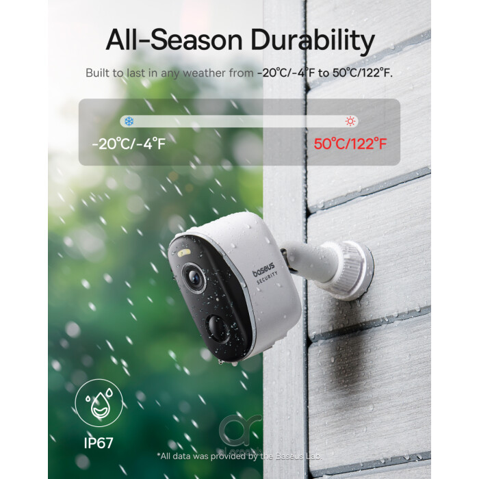 كاميرا المراقبة الخارجية اللاسلكية Baseus N1 بدقة 2K، زاوية 145°، رؤية ليلية ملونة، بطارية 210 أيام، IP67 – تتطلب H1